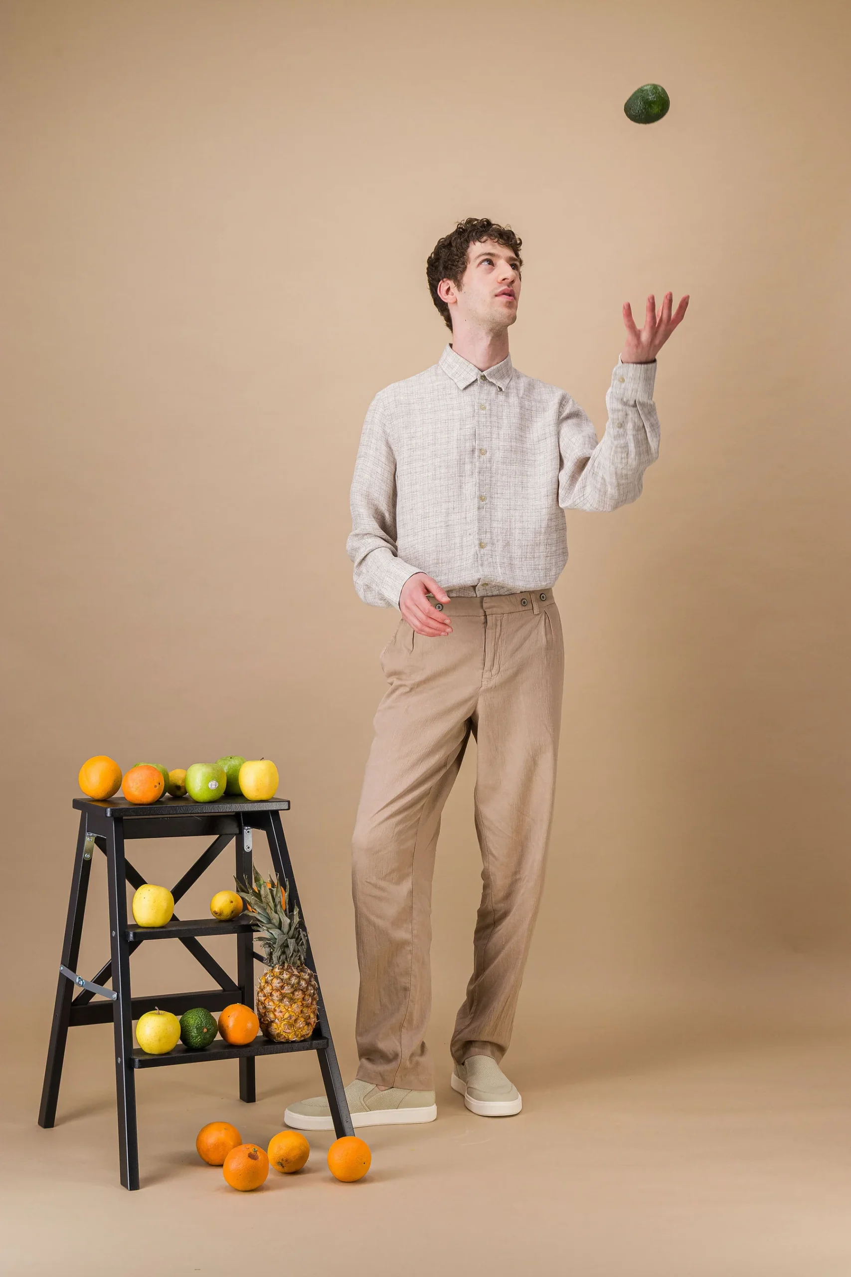 Mottled beige linen shirt - Image 2