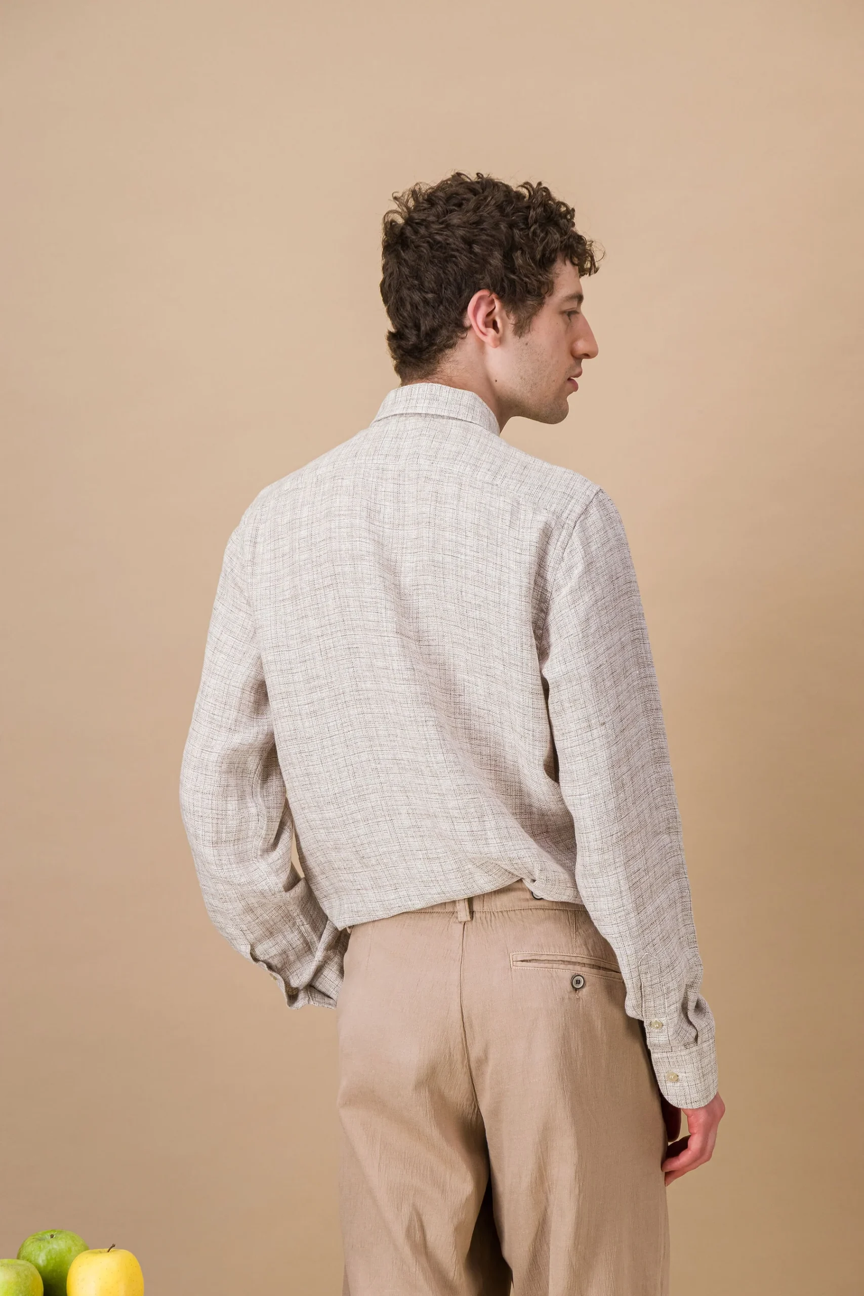 Mottled beige linen shirt - Image 3