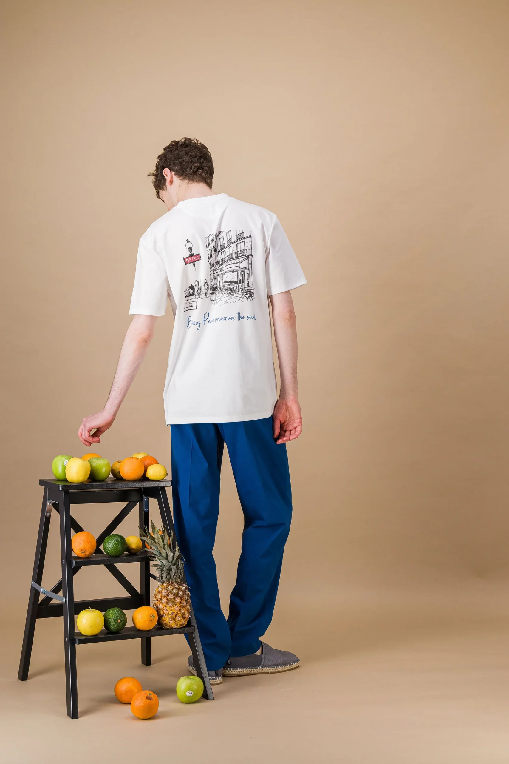 Japanese organic cotton t-shirt with a large "Paris soul" print - Image 2