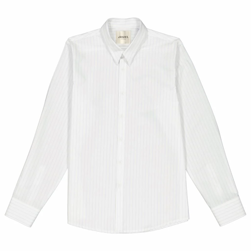 White Fine-Stripe Lightweight Organic Cotton Shirt Men – JAGVI - Image 4