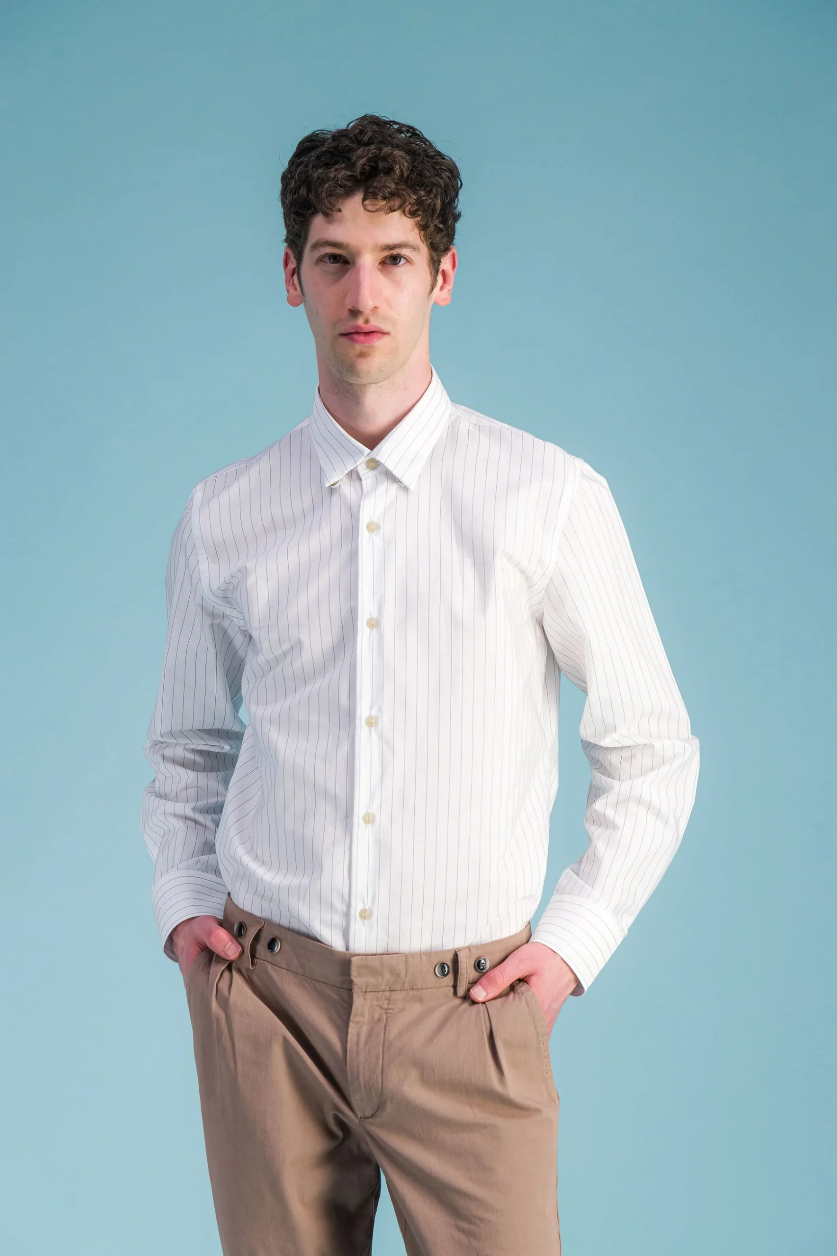 White Fine-Stripe Lightweight Organic Cotton Shirt Men – JAGVI - Image 2