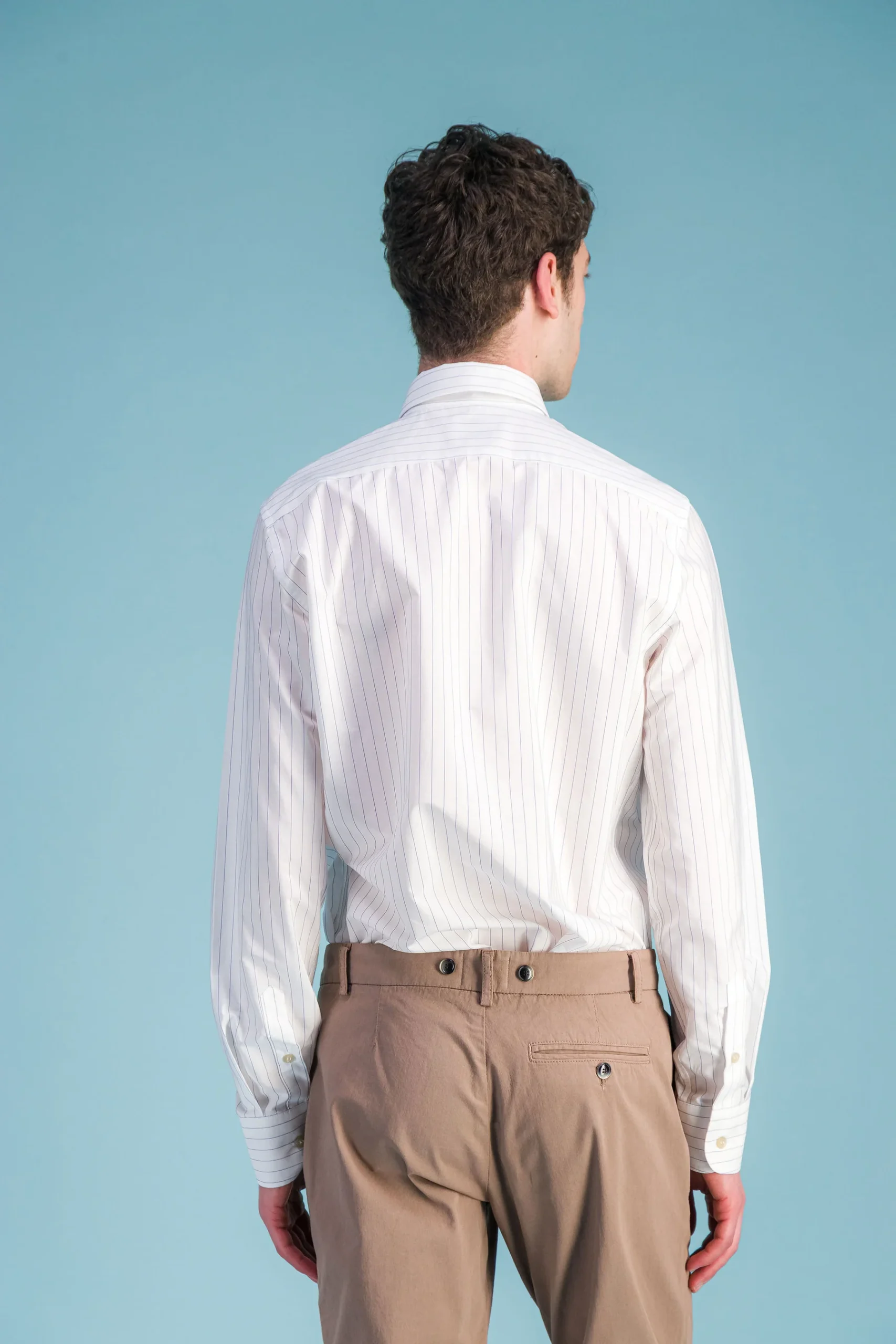 White Fine-Stripe Lightweight Organic Cotton Shirt Men – JAGVI - Image 3