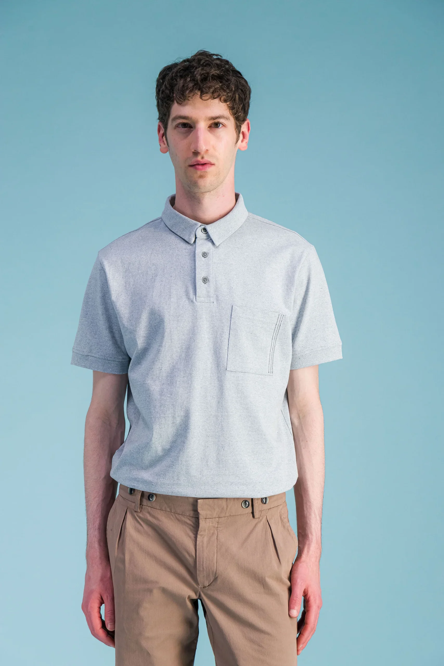 Mottled Navy Japanese Organic Cotton Polo Shirt Men – JAGVI