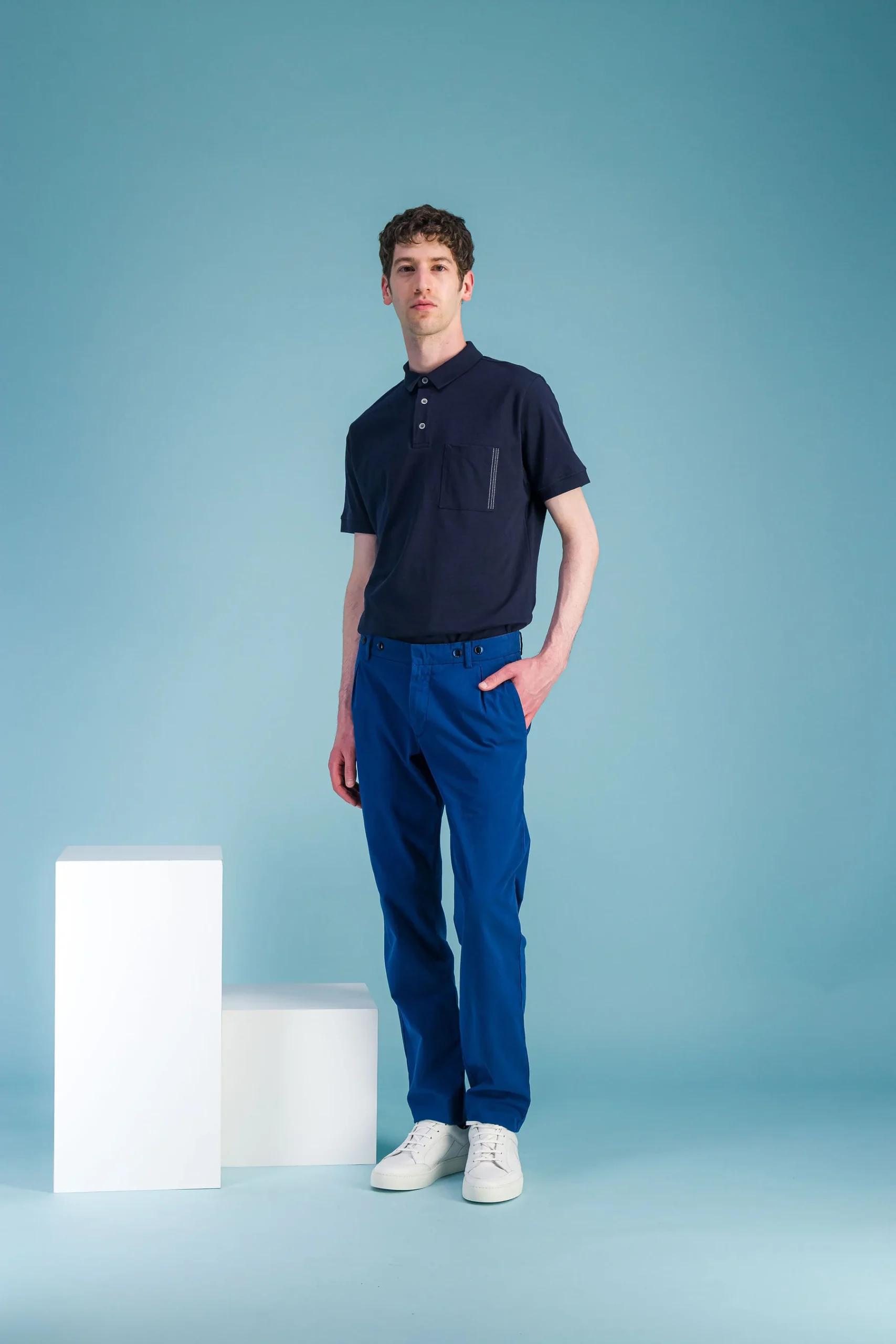 Blue Darted Organic Cotton City Trousers Men – JAGVI - Image 2