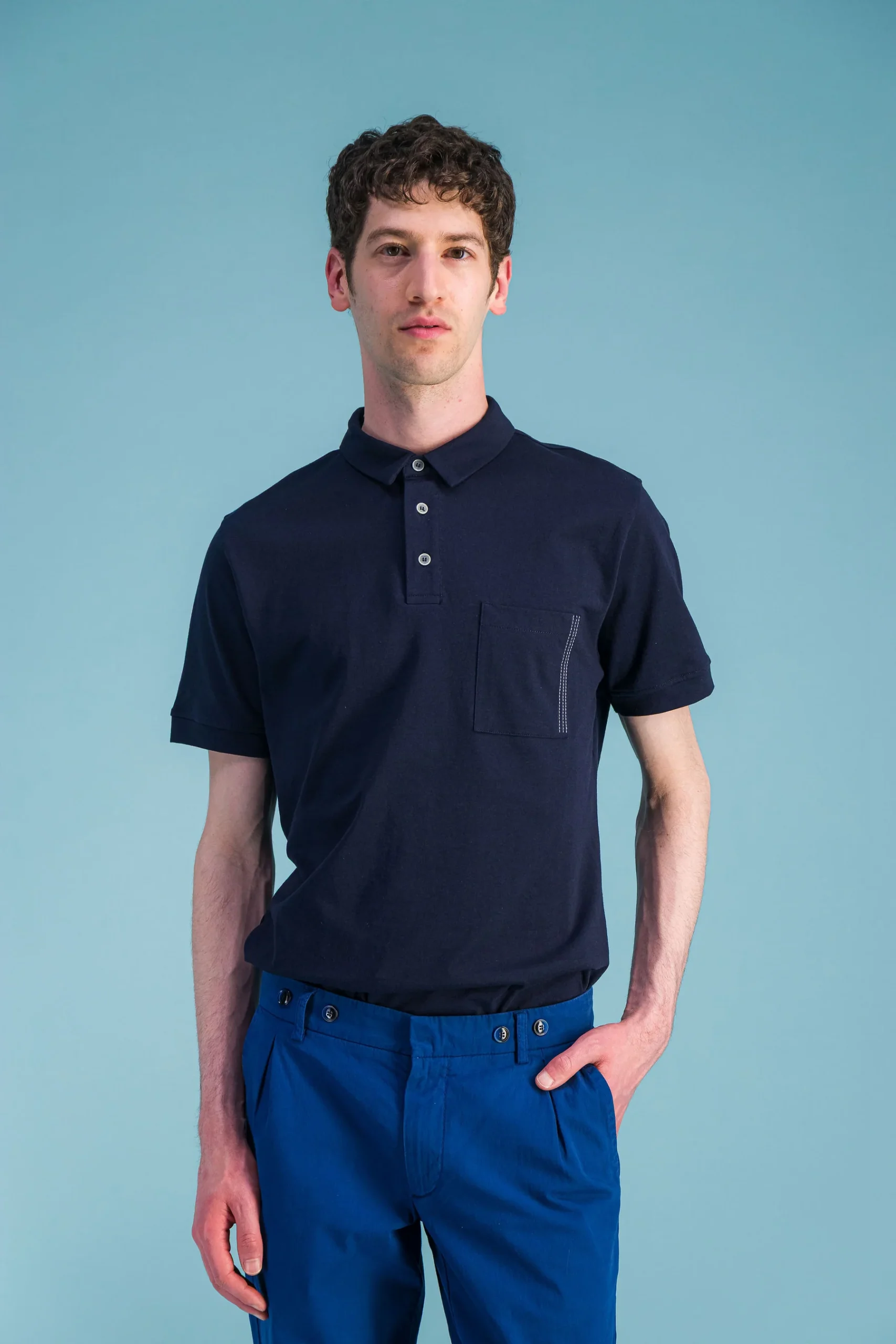 Navy Japanese Pima Organic Cotton Polo Shirt Men – JAGVI