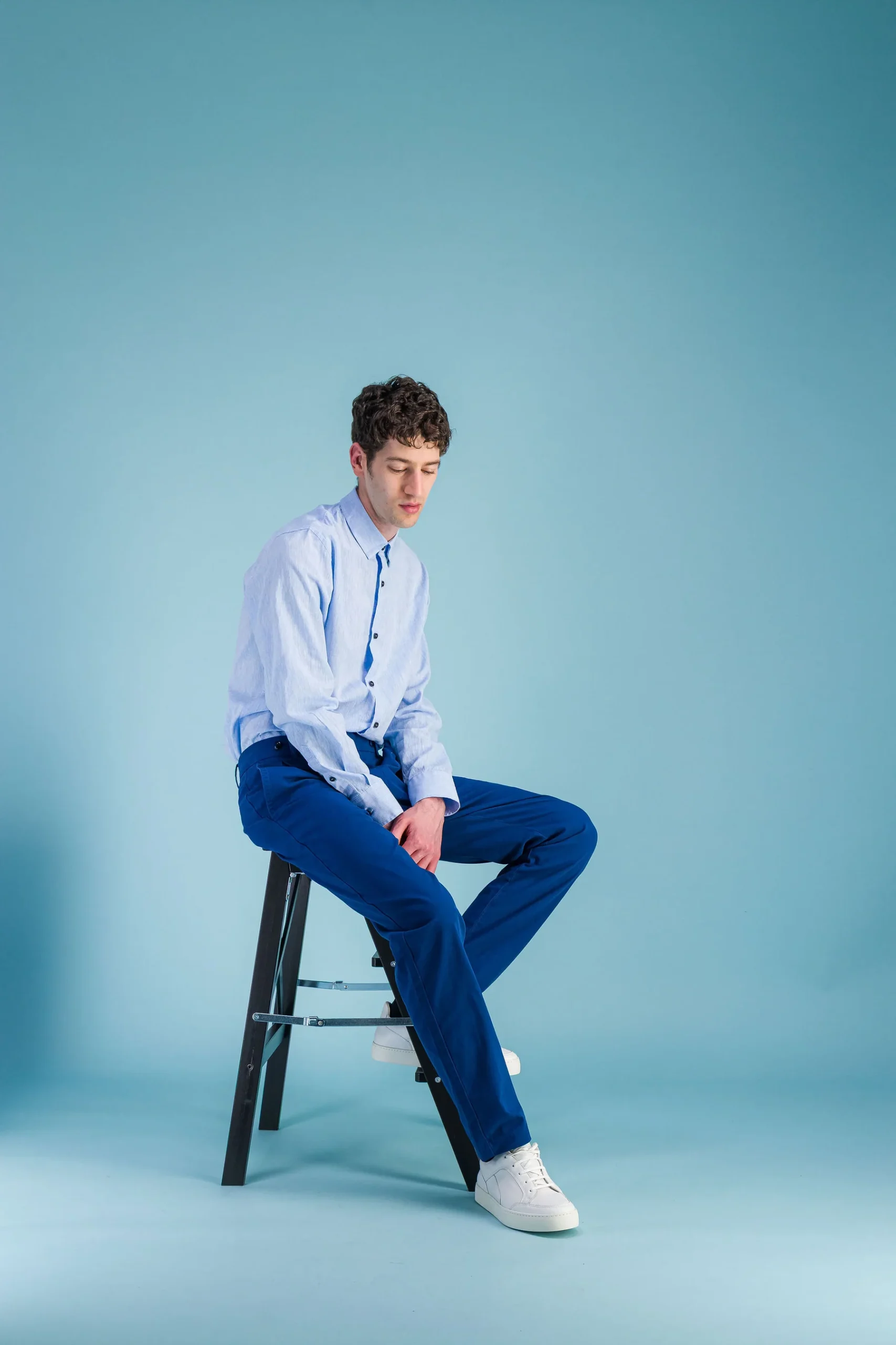 Heather Sky Blue Italian Linen Shirt Men - JAGVI - Image 2