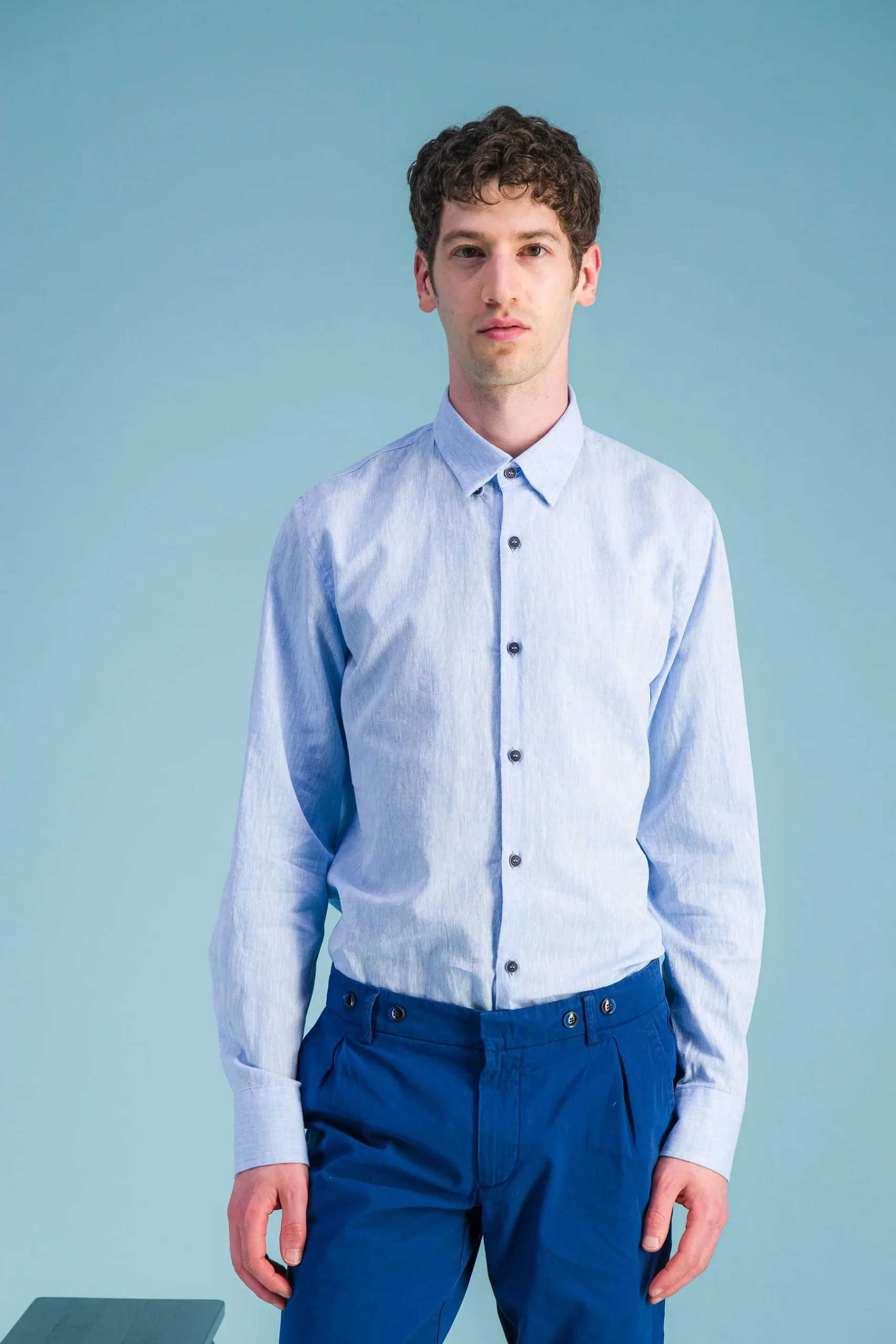 Heather Sky Blue Italian Linen Shirt Men - JAGVI