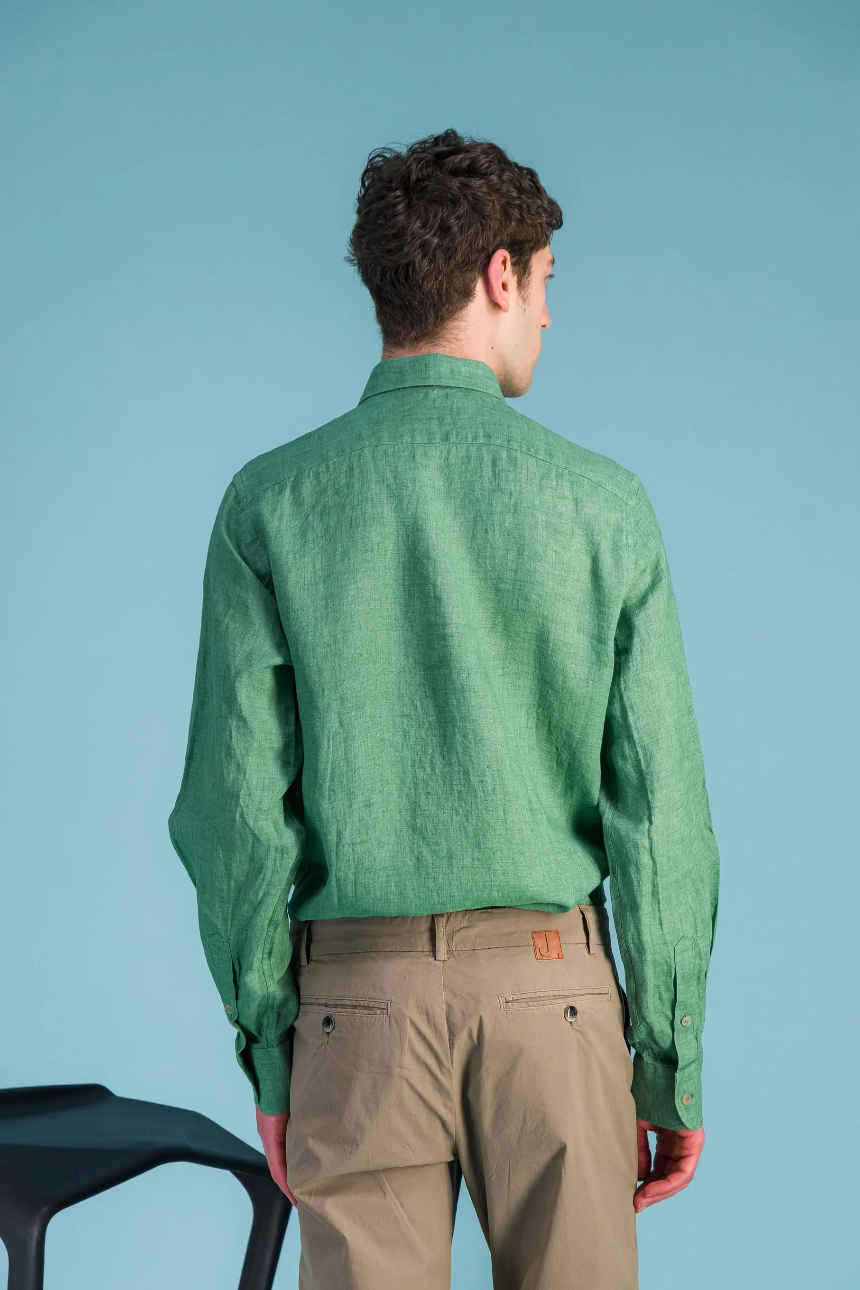 Mottled Green French Linen Shirt Men – JAGVI - Image 2