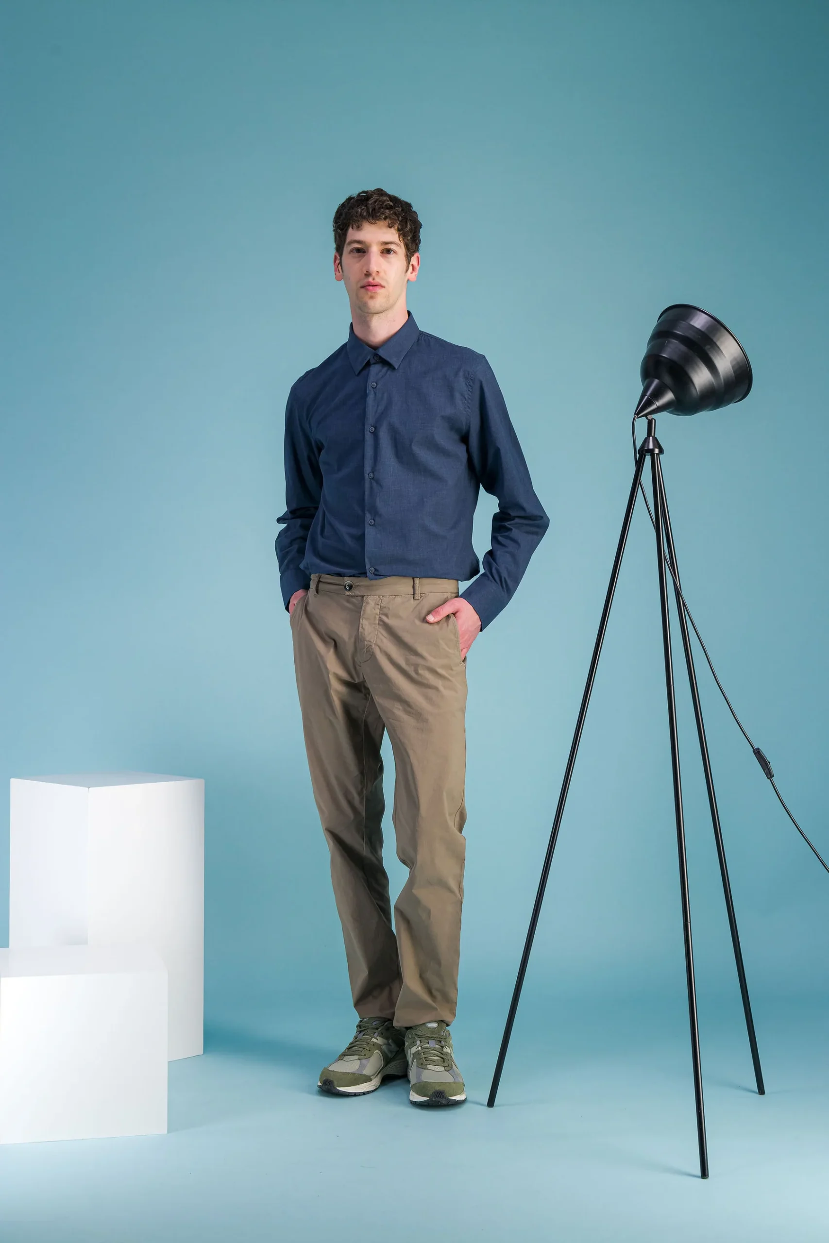 Heather Navy Voile Organic Cotton Shirt Men - JAGVI