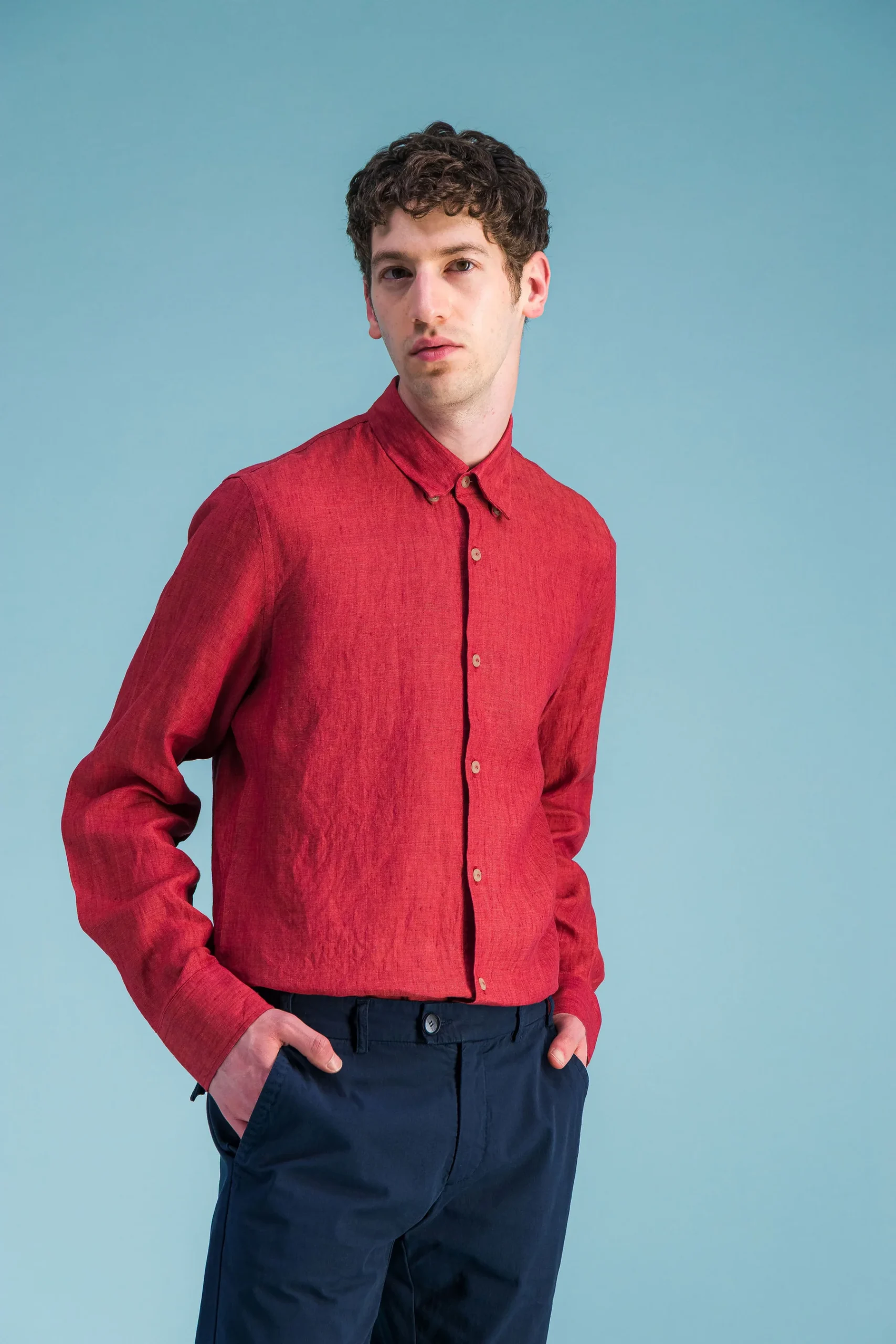 Heather Ruby Linen Men's Shirt – JAGVI - Image 3
