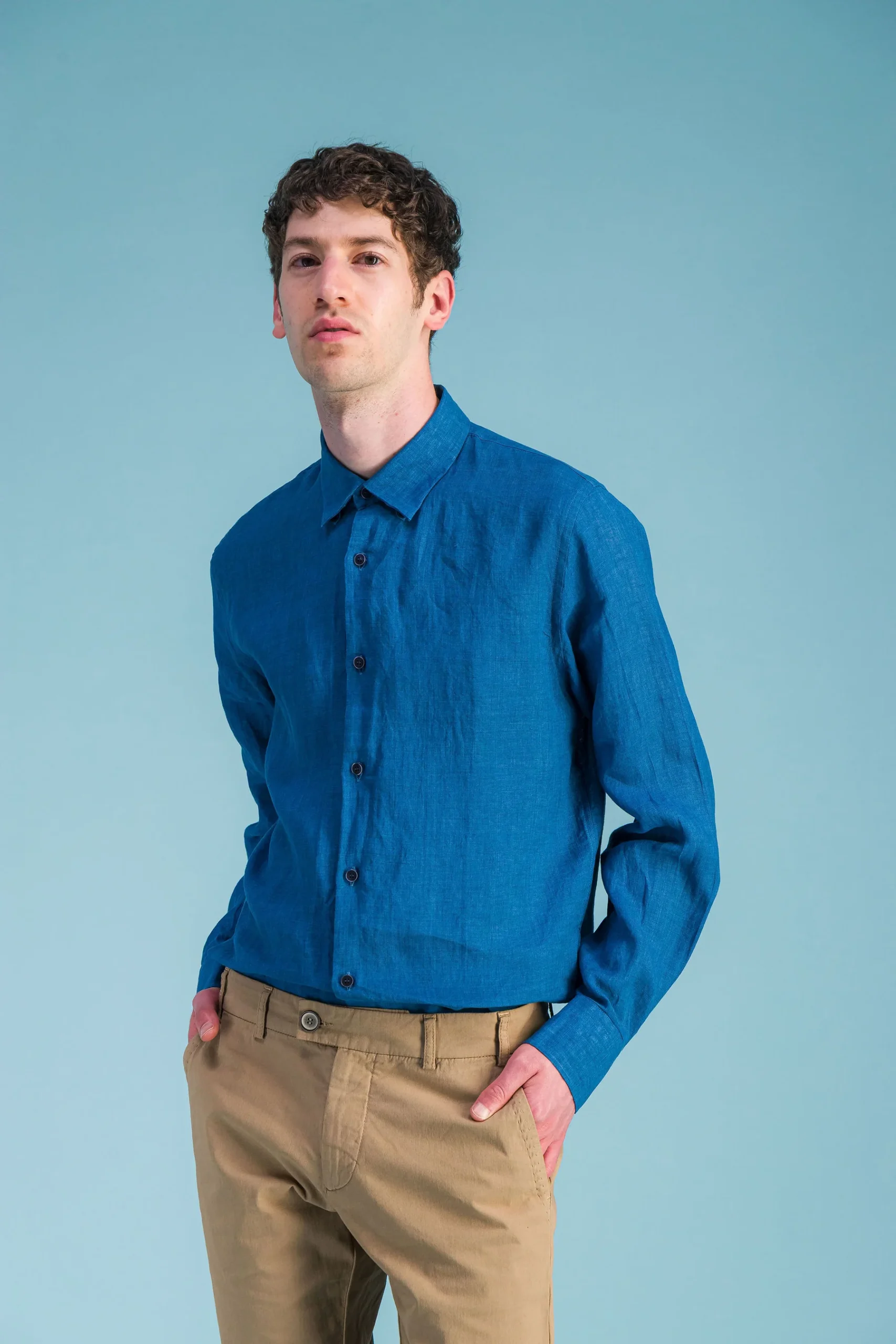 Heather Ocean Blue French Linen Shirt Men – JAGVI - Image 3