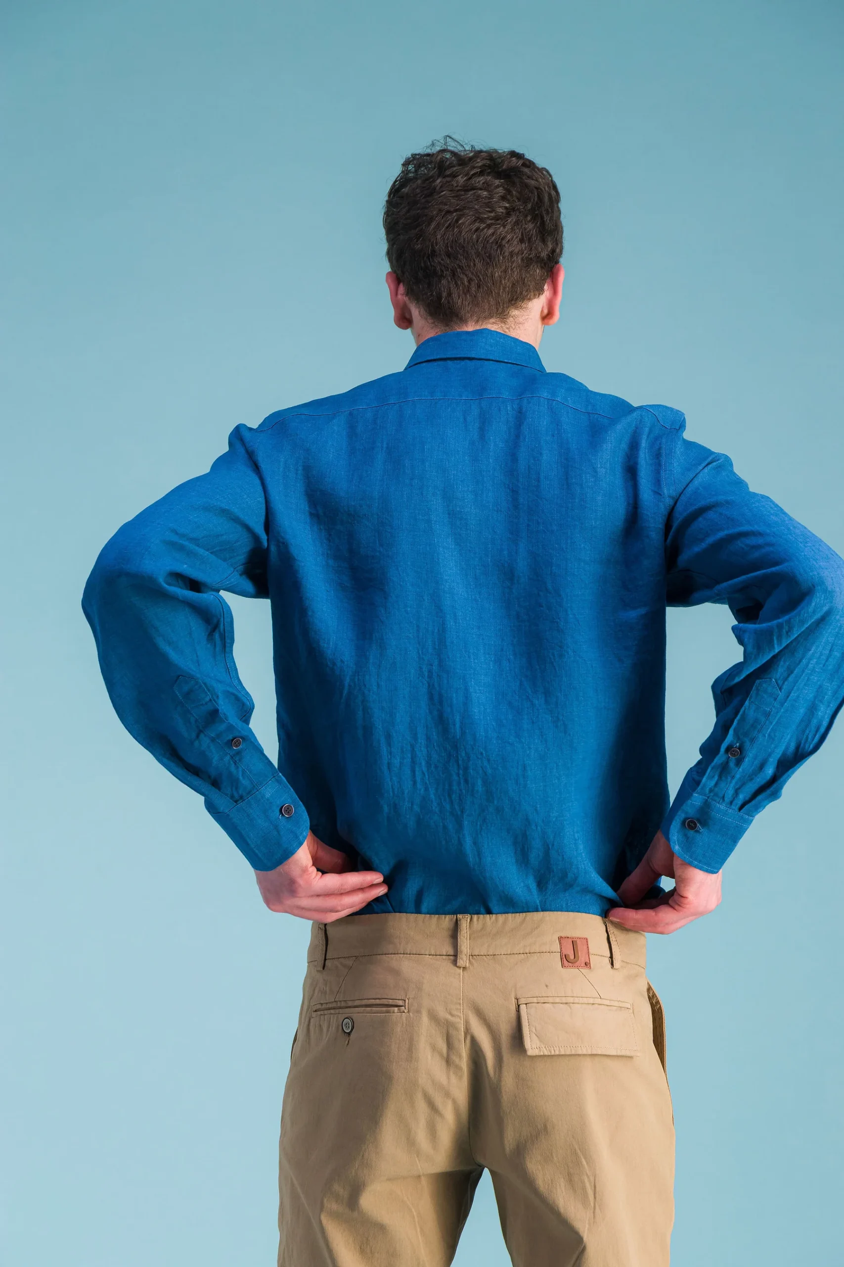 Heather Ocean Blue French Linen Shirt Men – JAGVI - Image 4