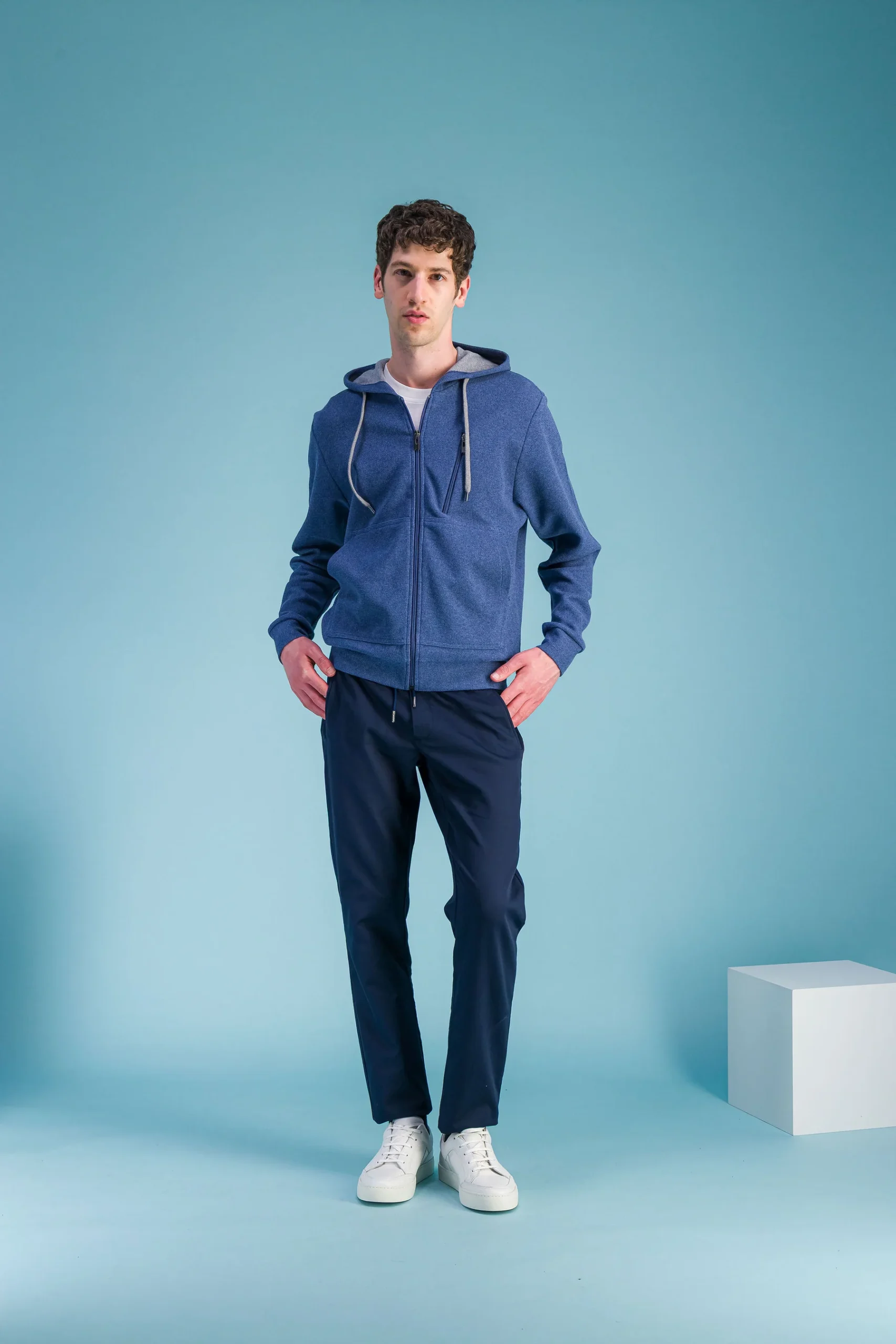Navy Denim Hyper-Stretch Japanese Cotton City Trousers Men – JAGVI - Image 2