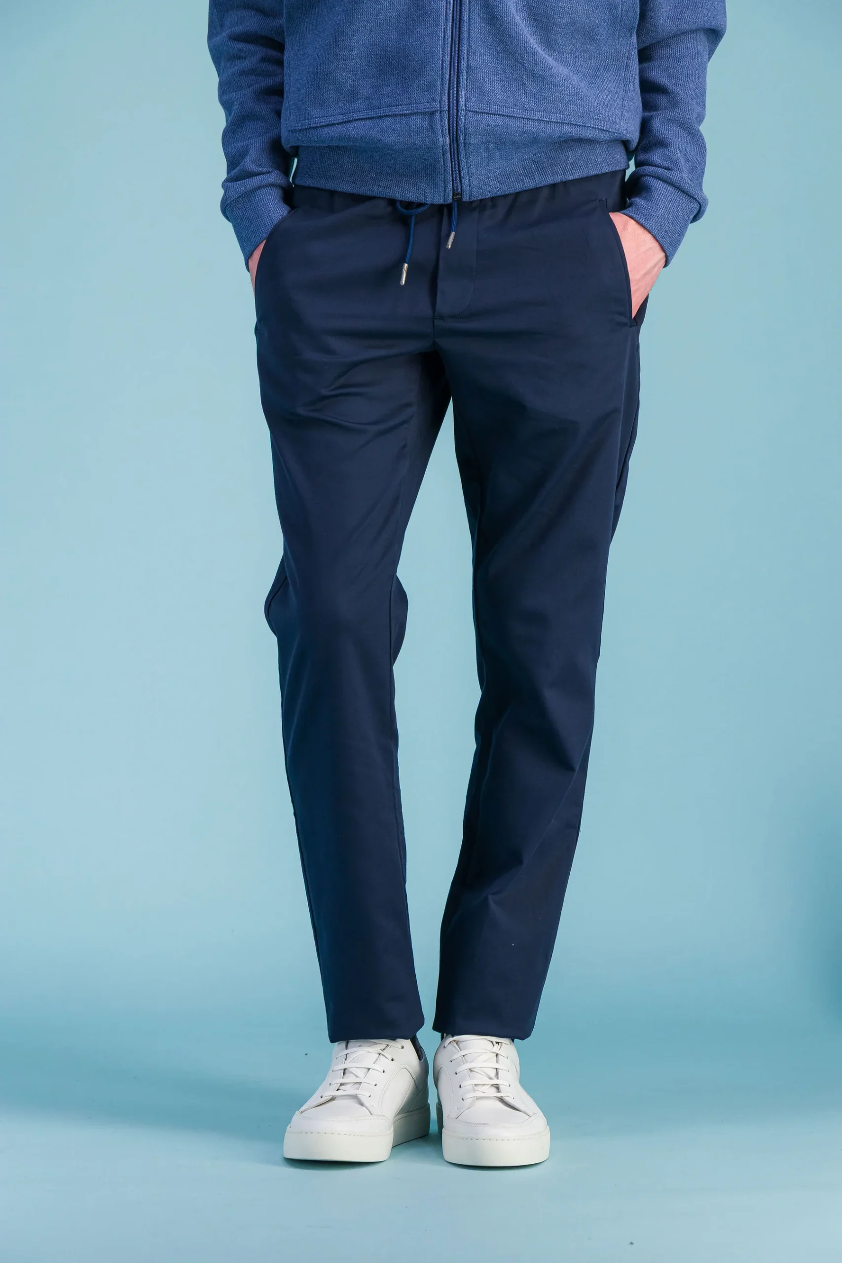 Navy Denim Hyper-Stretch Japanese Cotton City Trousers Men – JAGVI