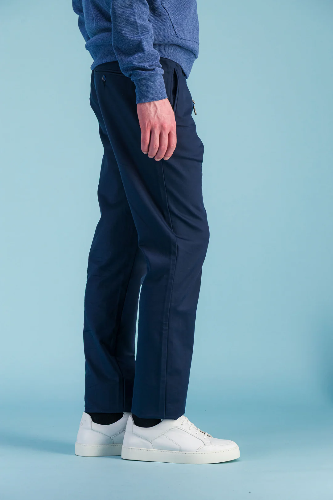 Navy Denim Hyper-Stretch Japanese Cotton City Trousers Men – JAGVI - Image 3