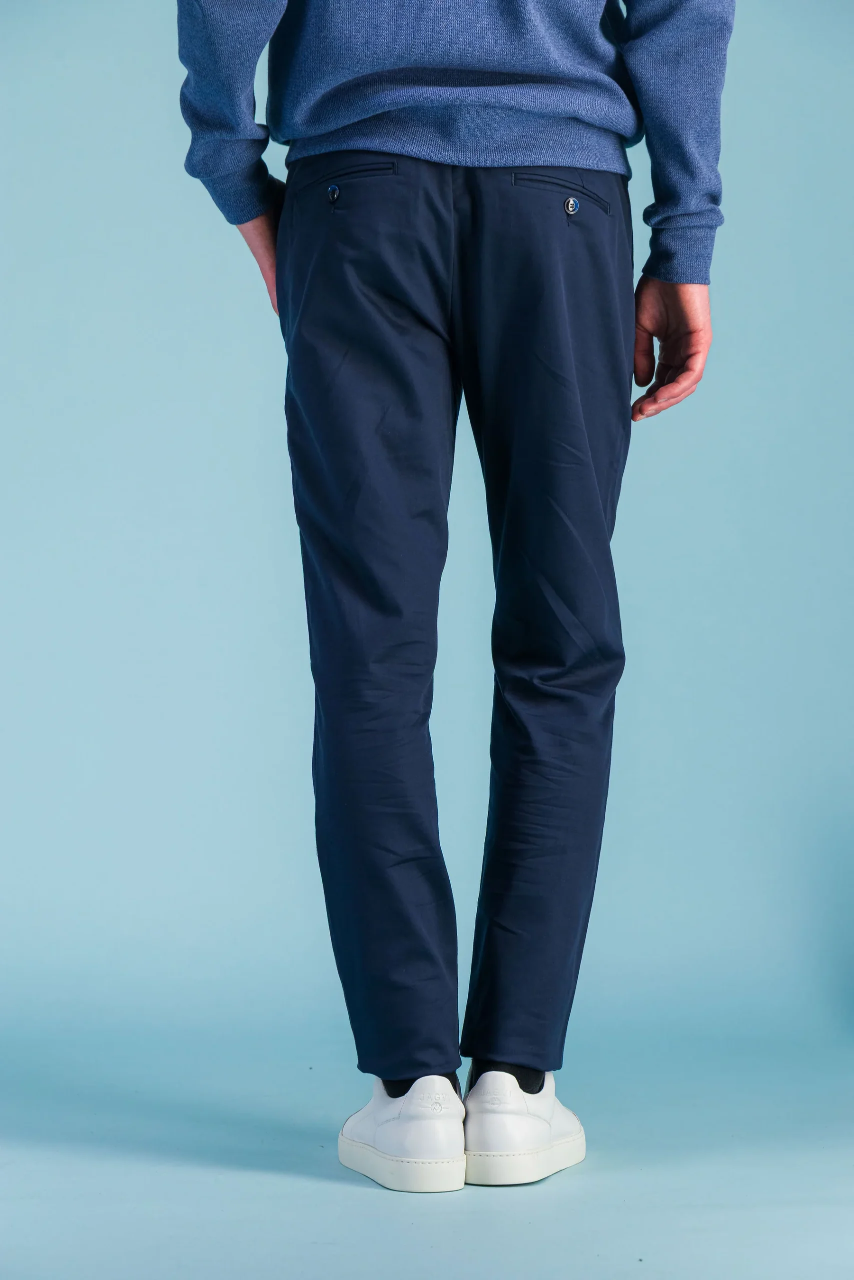 Navy Denim Hyper-Stretch Japanese Cotton City Trousers Men – JAGVI - Image 4