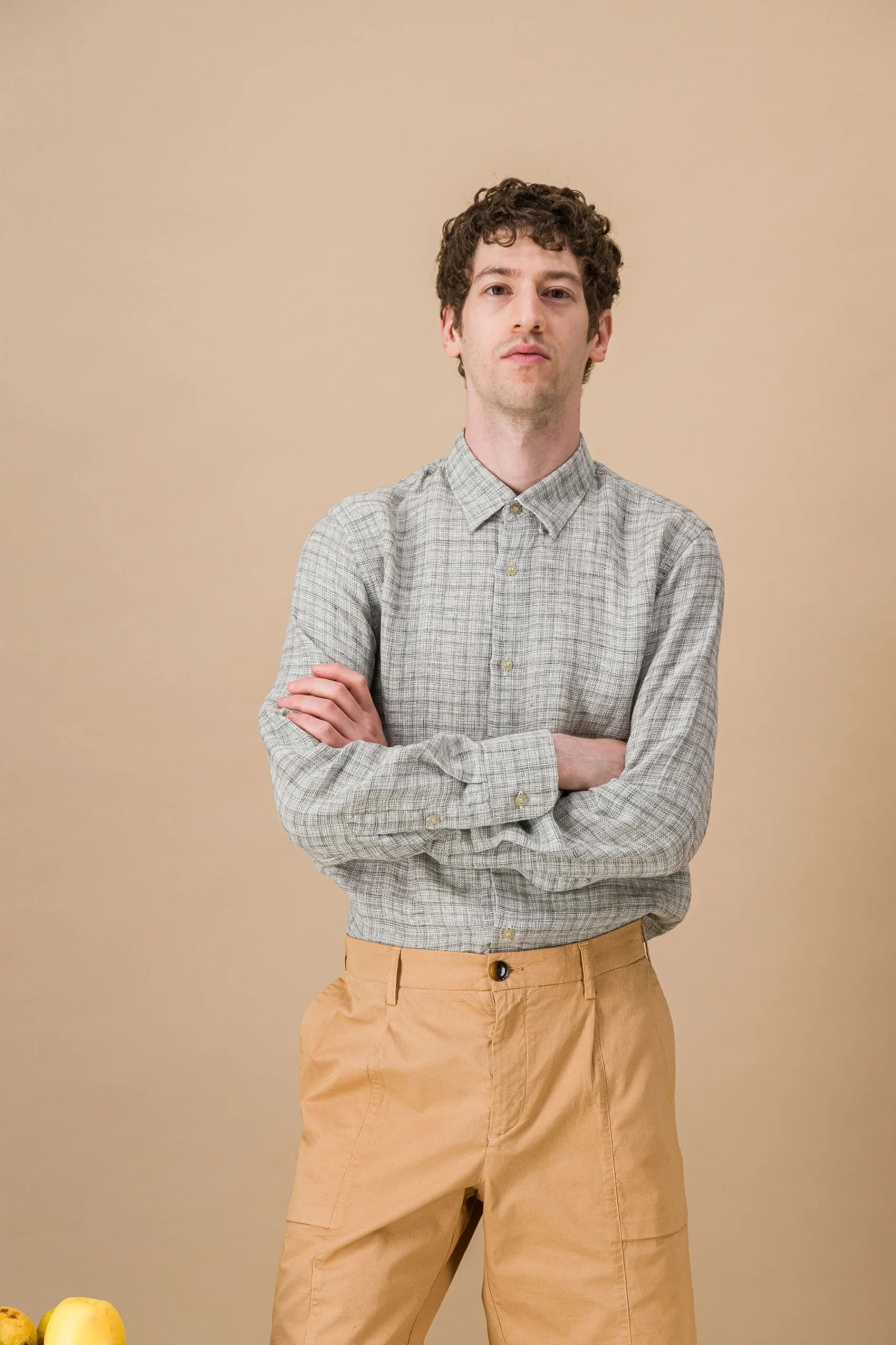 Washed French Linen Shirt — Mottled Military Green - Image 3